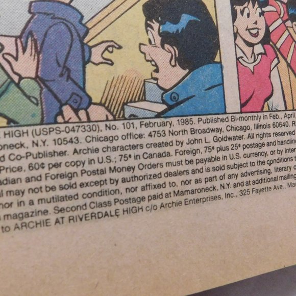 Archie Comics Archie At Riverdale High 1985 Vintage Comic Book - Picture 3 of 3